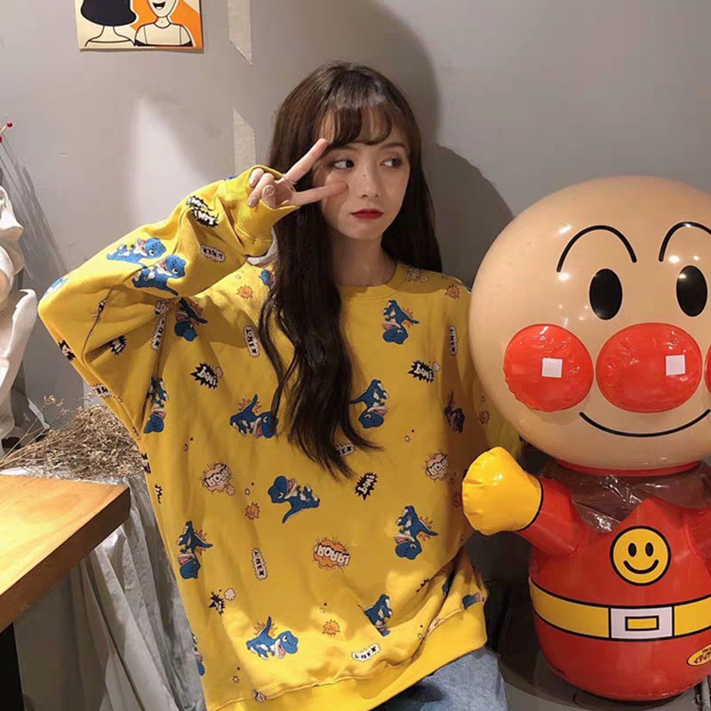 ÁO SWEATER NỈ KHỦNG LONG UNISEX VÀNG XANH THAN - ÁO IN HÌNH THÚ CUTE HOT | BigBuy360 - bigbuy360.vn