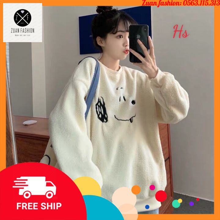 Áo Nỉ Lông Nữ In Hình Dáng Rộng Dài Tay dưới 75kg FREE SHIP Chất Liệu Lông Dày Dặn Mặc Vô Cùng Thoải Mái | BigBuy360 - bigbuy360.vn