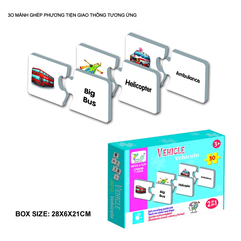 Puzzle đồ chơi giáo dục GHÉP HÌNH  HỌC TIẾNG ANH THÔNG MINH CHO BÉ BỘ 30 MẢNH GHÉP 8112-811