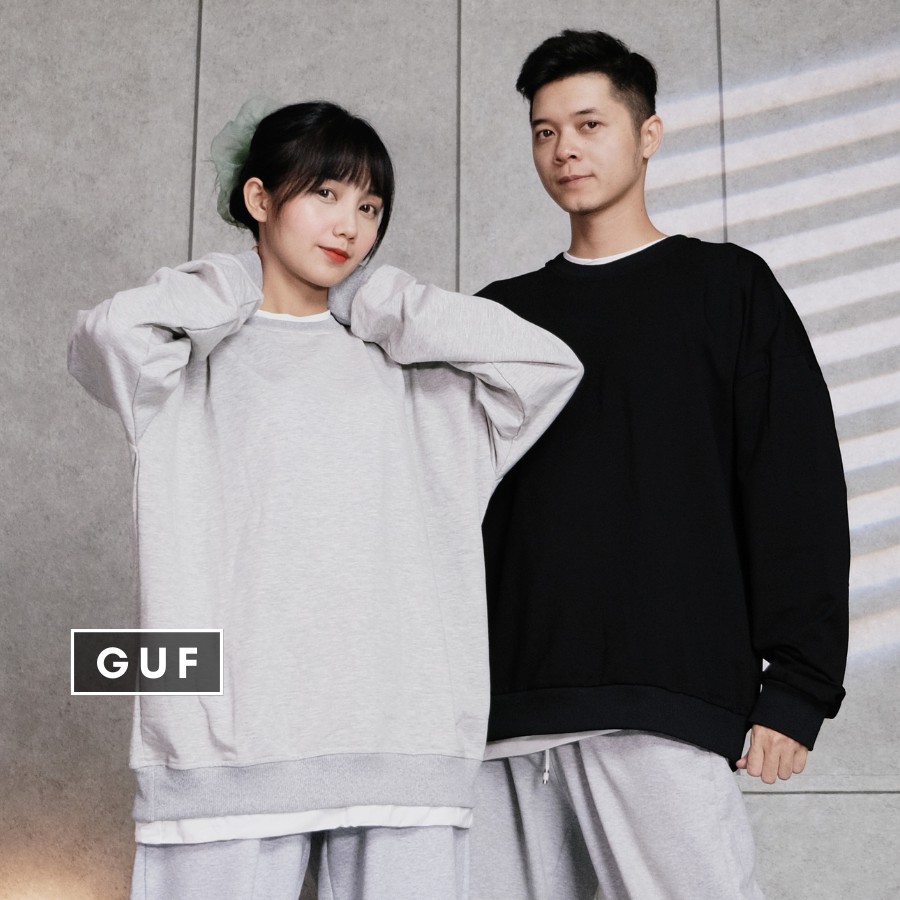 Áo Sweater Nam Nữ Form Rộng Phối Layer 2 Lớp Có Màu Basic Xám, Đen Chất Da Cá Hàn Cao Cấp Thương Hiệu GUF | BigBuy360 - bigbuy360.vn