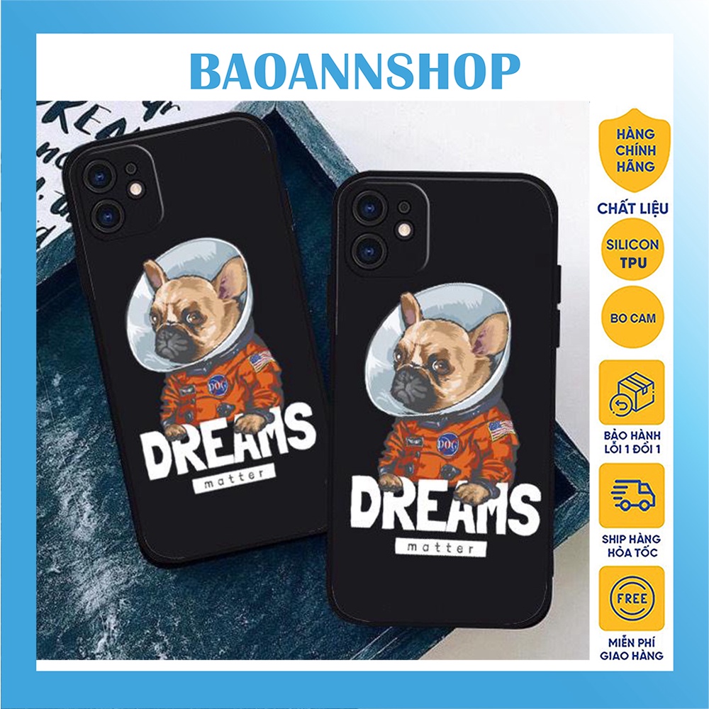 Ốp lưng iphone hình Bull Dog Dream cute B05 dẻo cạnh vuông bảo vệ camera 7plus/8plus/x/xs/xsmax/11/12/13/14/pro/promax