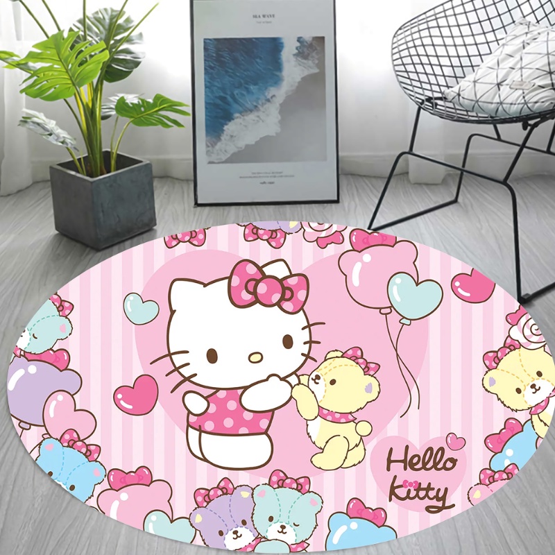 Thảm Lông Trải Sàn Hình Tròn In Hình Hello Kitty Thời Trang