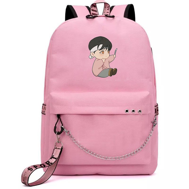 Balo thông minh đen hồng in hình Dạ ký boylove chibi anime cặp sách đi học