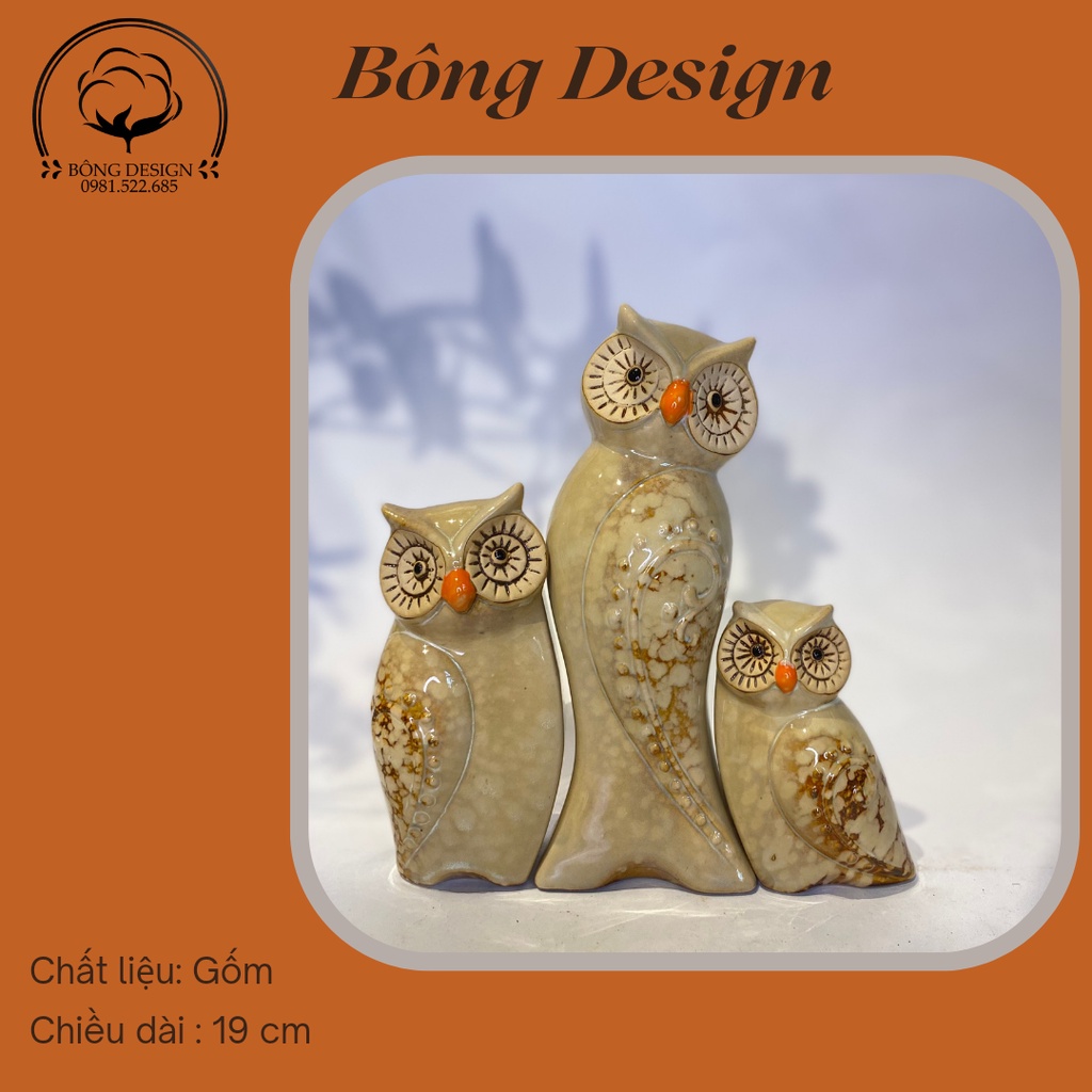 Tượng Cú BongDecor bộ 3 con cao 19cm, decor trang trí cho không gian của bạn.