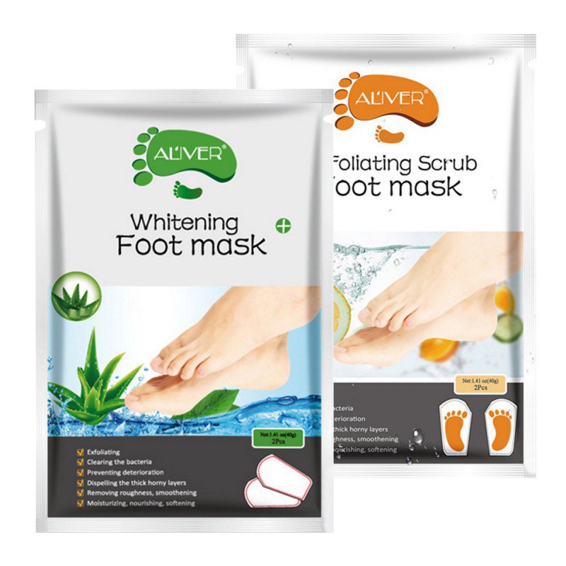 1 cặp = 2 cái / túi ALIVER Mặt nạ làm trắng & dưỡng ẩm da chân Loại bỏ da chết Mặt nạ tẩy tế bào chết mịn cho chăm sóc da chân