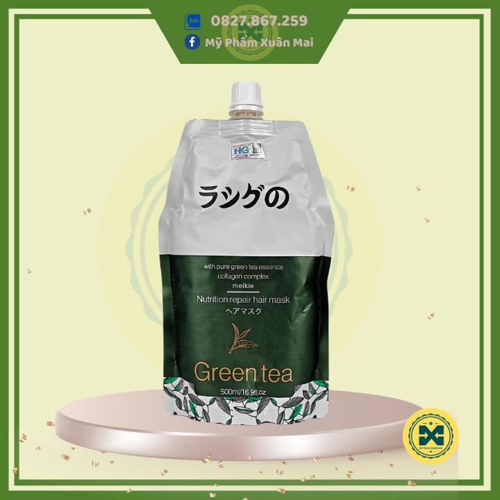 Kem ủ tóc Meiki Green Tea Phục Hồi Túi Xanh 500ml