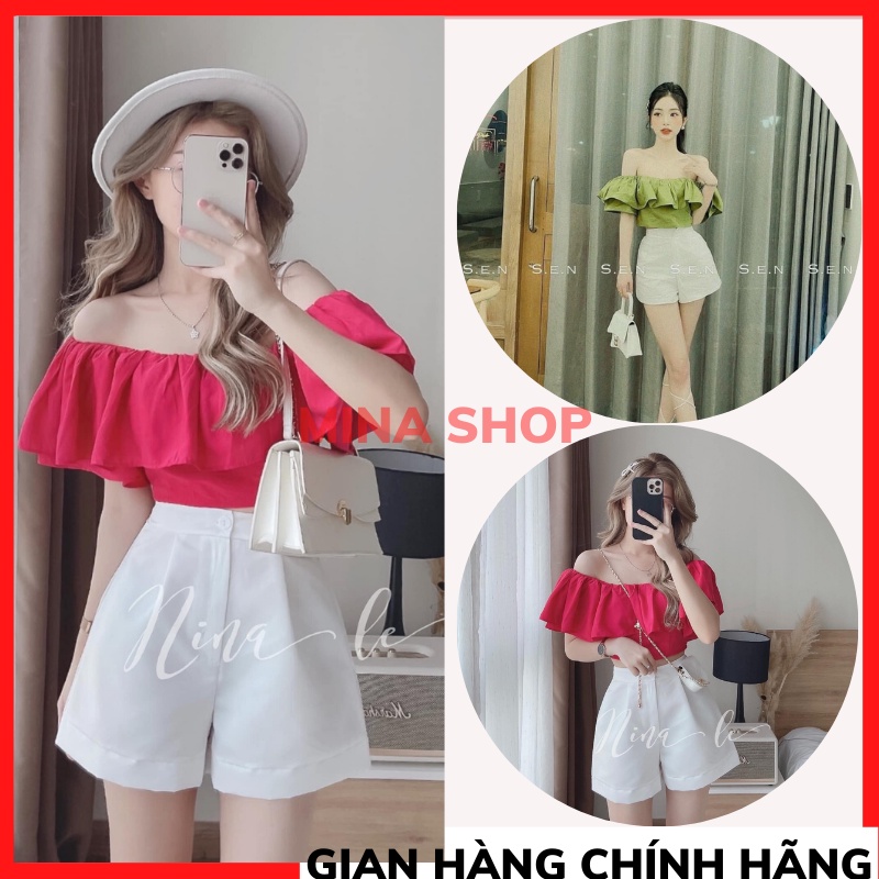 Set Áo croptop trễ vai mix quần đùi THỜITRANG1989