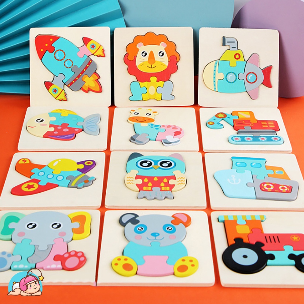 Đồ chơi thông minh BAPKIDS Bộ tranh ghép hình nổi 3D bằng gỗ 11x11cm