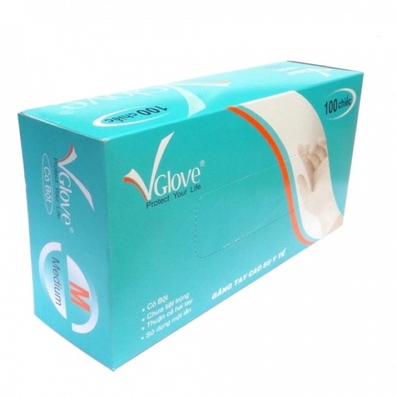 GĂNG TAY Y TẾ CÓ BỘT VGLOVE HÀNG SẴN- HỘP 100 CHIẾC