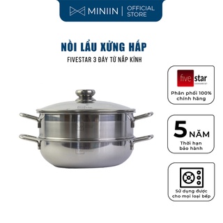 Nồi lẩu xửng hấp fivestar 3 đáy từ nắp kính 24cm / 26cm / 28cm, tặng 2 vá canh