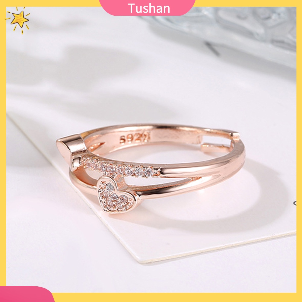 Nhẫn Hở Hình Trái Tim Đôi Đính Đá Thời Trang Cho Nữ