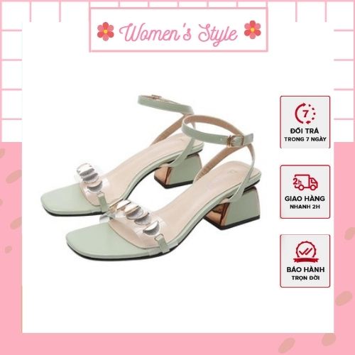 Sandal nữ gót vuông đính đồng, Giày cao gót đế vuông 3 cm đính đồng xu sang chảnh, Dép cao gót nữ giá rẻ full size 35-39