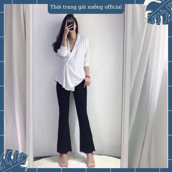 Quần bò ống loe gấu rách thời thượng