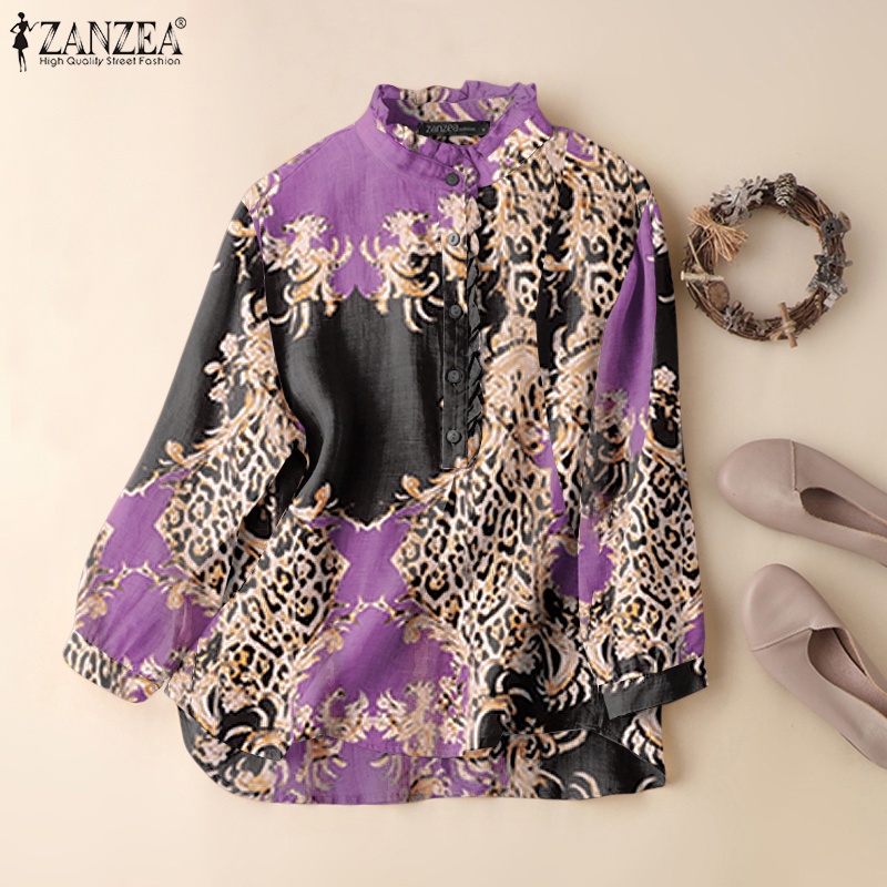 Zanzea Áo Kiểu Tay Dài Cổ Tròn Cài Nút Phong Cách Vintage Dành Cho Nữ