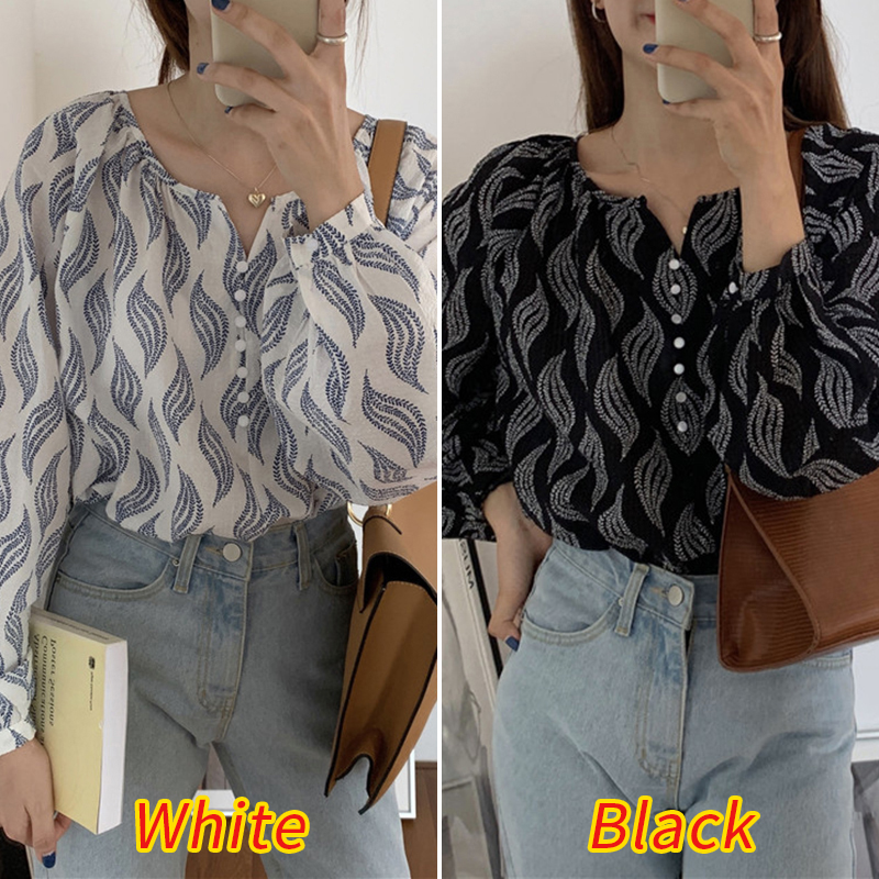 Áo ZANZEA tay dài cổ chữ O họa tiết hình học trang trí xếp ly trẻ trung cho nữ