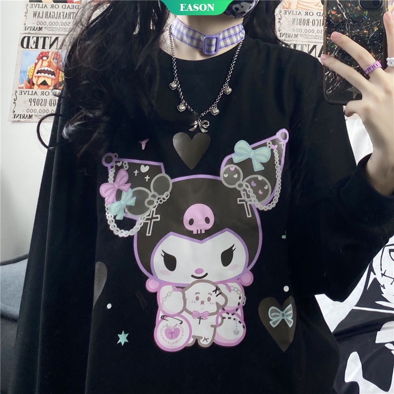Áo Thun Harajuku Nhật Bản Tay Dài Dáng Rộng Mềm Mại In Họa Tiết Sanrio Kulomi Dễ Thương Thời Trang 2022 Cho Nữ