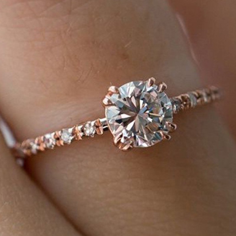 Aifei Jewellery Women Ring Eight Hearts Eight Arrows Mosaic Diamond 925 Sterling Silver 18K Rose Gold Plating R1131