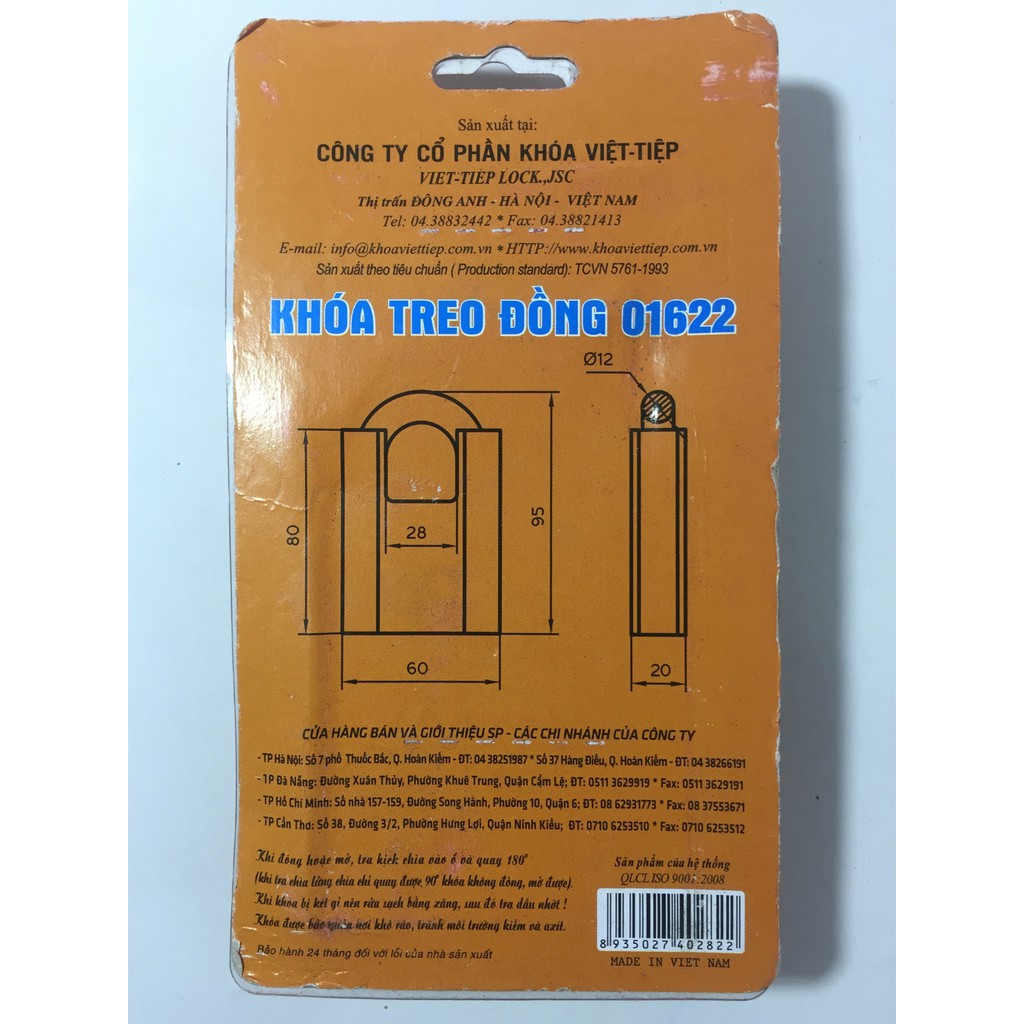 [CHÍNH HÃNG] Ổ Khóa Cửa VIỆT TIỆP Thần Tài Cao Cấp, Chống Cắt 6 Phân No.01622, Thân Đồng Thau, An Toàn