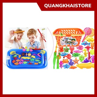 Bộ bể phao câu cá cho bé gồm bơm, rổ, vợt, cần