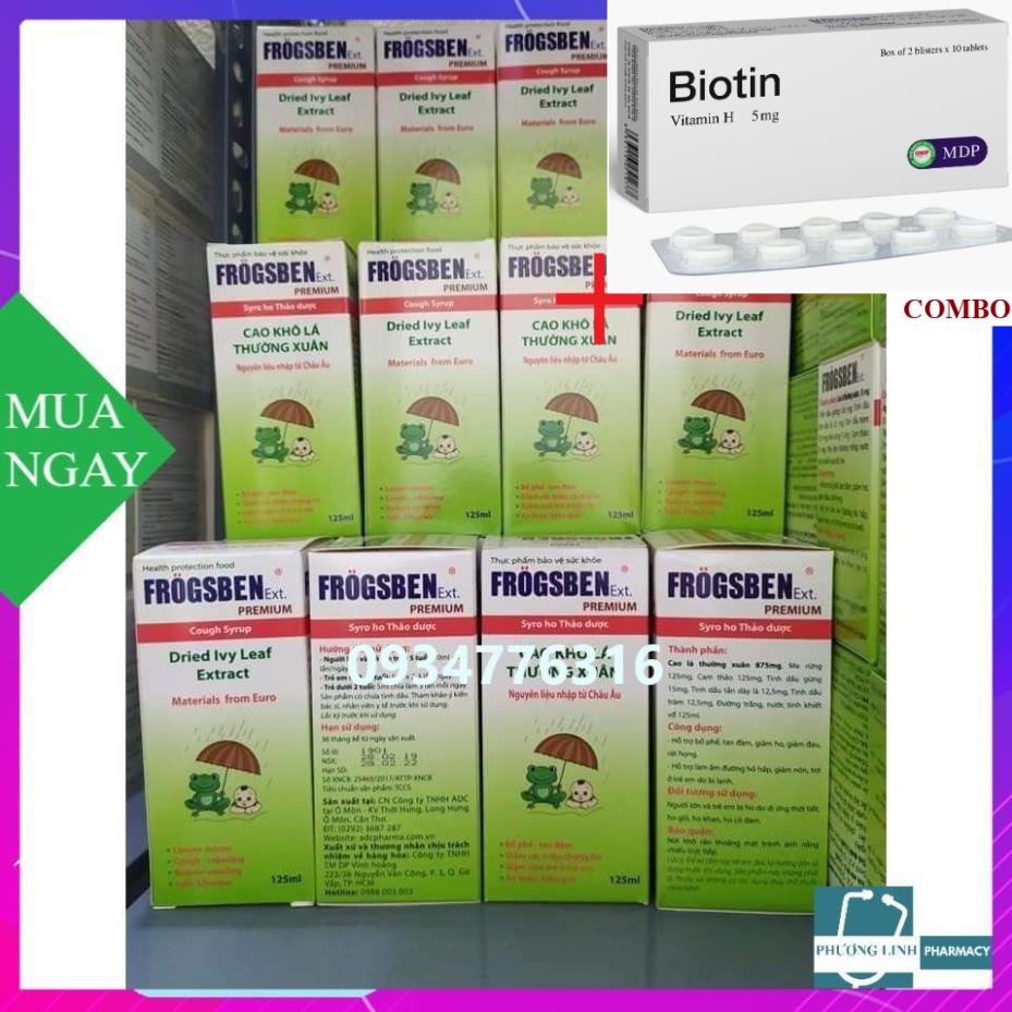Combo Biotin 5mg+ Siro ho thảo dược FROS PAN giúp bổ phế, tan đàm và làm ấm đường hô hấp, chai 125ml