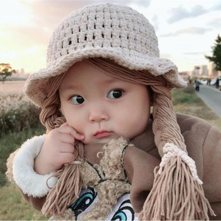 Mũ Dệt Kim Đính Tóc Giả Thắt Bím Xinh Xắn Cho Bé Kiểu Hàn Quốc