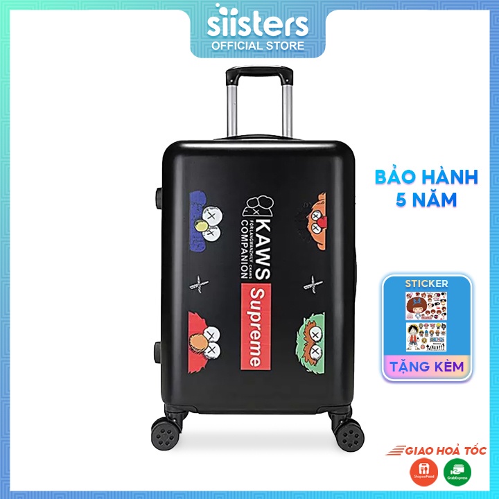 ﺴ☃Vali Kéo Du Lịch Giá Rẻ size 20/24 inch Nhựa Dẻo PC ABS Siêu Đàn Hồi Chống Xốc In Hình Hoạ Tiết Đẹp Màu Đen Trắng