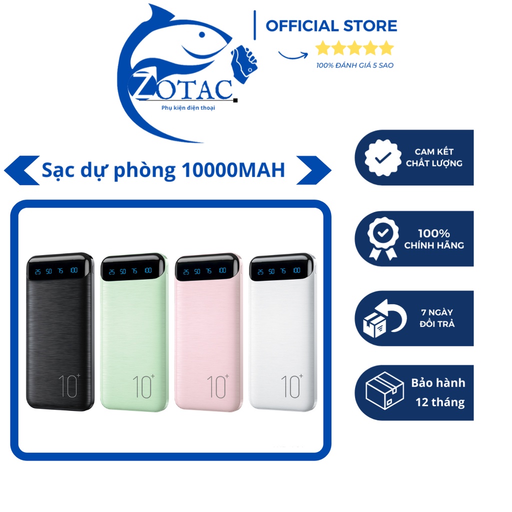 Sạc dự phòng WP 161 dung lượng 10000MAH, Hiển thị phần trăm pin, Chính hãng, Bảo hành 12 tháng