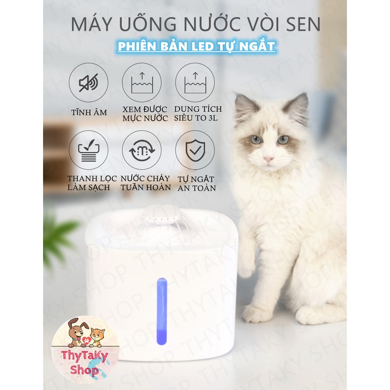 Máy uống nước đài phun nước tự động vuông vòi sen thông minh chó mèo máy lọc nước thú cưng 3L