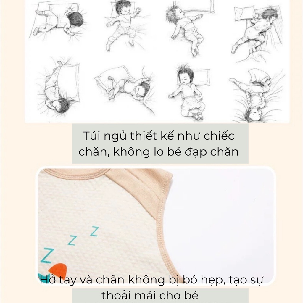 Túi ngủ hở chân thoáng lưng cho bé  chất liệu cotton organic in hình hoạt hình kute dễ thương cho bé