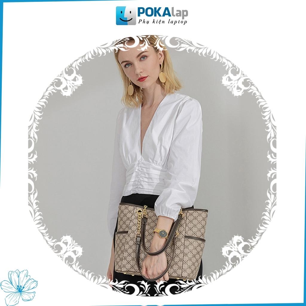 Túi xách tote thời trang nữ POKA46 họa tiết hoa bốn lá size lớn trẻ trung, sang trọng - POKALAP