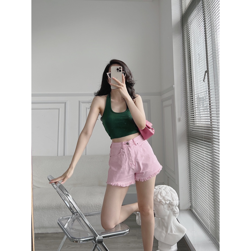 Áo croptop cổ yếm HEYBEE chất thun tăm gân siêu co giãn mềm mịn - COTTON HALTER NECK TOP HAT02