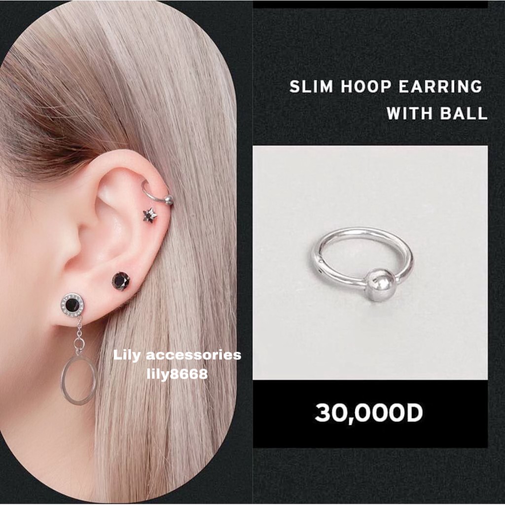 Slim Hoop Earring With Ball khuyên tai titan tròn bi không gỉ không đen không dị ứng cho nam nữ