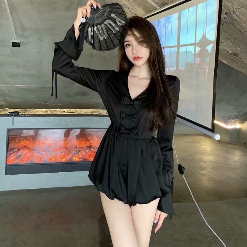 Bán Chạy!F &amp; X Bộ Áo Liền Quần Cổ Chữ V Thắt Nơ Phong Cách Hàn Quốc Thời Trang Mùa Hè Dành Cho Nữ 2022