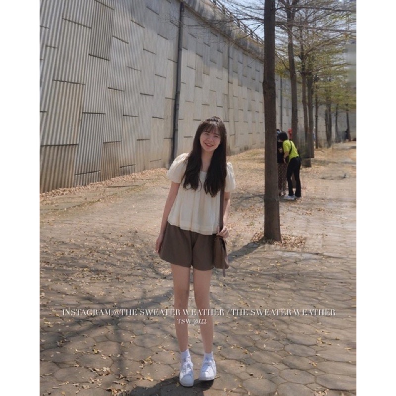 Set bộ áo babydoll tay bồng nơ lưng chất voan tơ và quần ống rộng cạp cao, set bộ tiểu thư