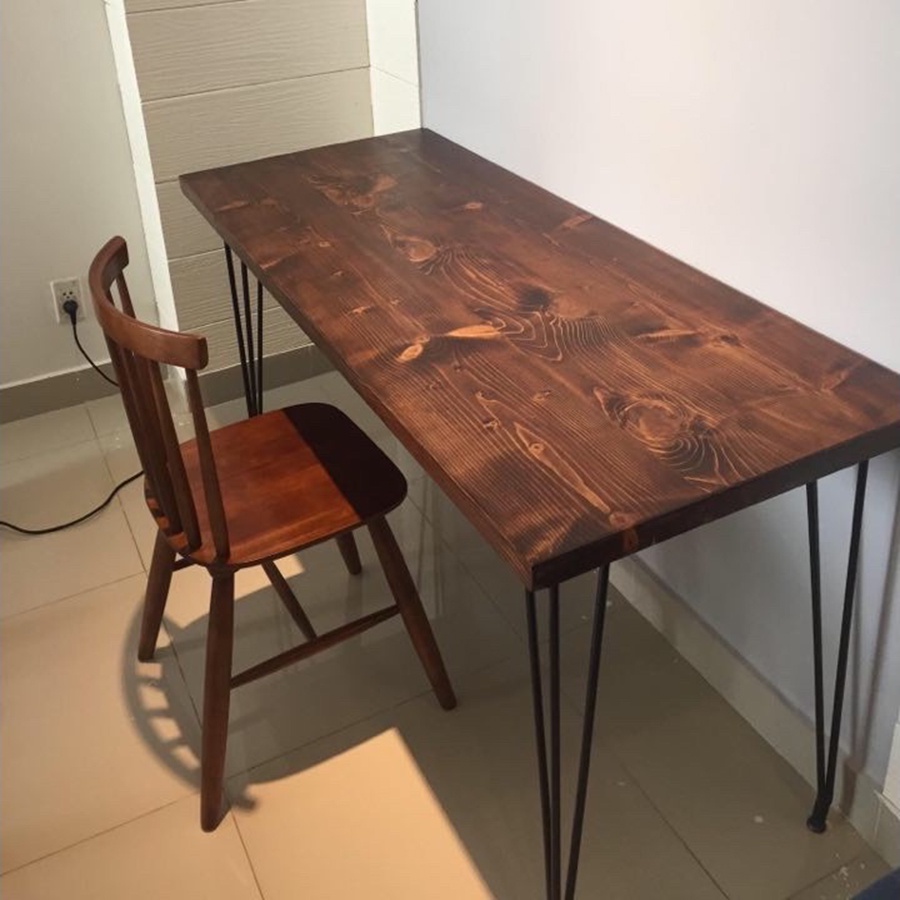 Bàn làm việc gỗ tự nhiên - Bàn làm việc chân sắt 100% gỗ thông - Bàn Vintage siêu Chill  - Nhỏ Decor