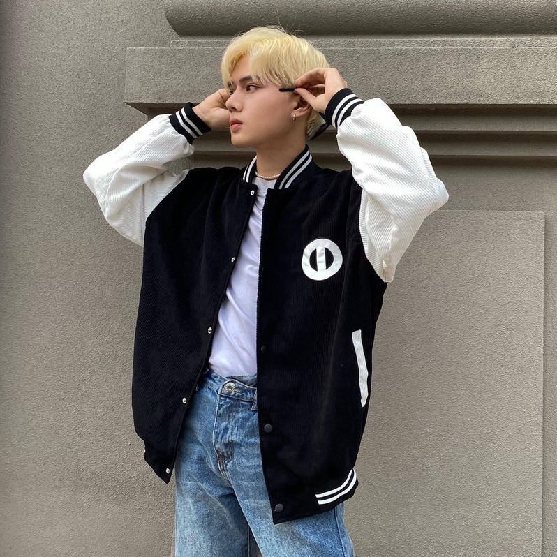 Áo Khoác Varsity Jacket Corduroy màu đen bomber bóng chày basic nam nữ form rộng Local Brand ONTOP