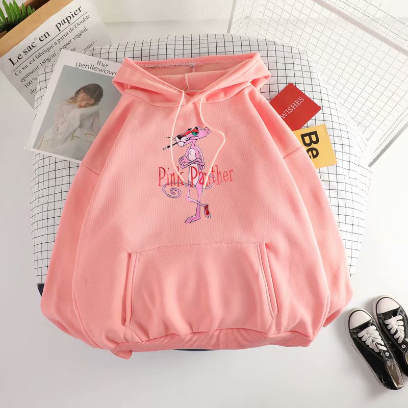 Áo Hoodie Dáng Rộng In Hình Báo Hồng Thời Trang Mùa Xuân Phong Cách Harajuku Cho Nữ 2021