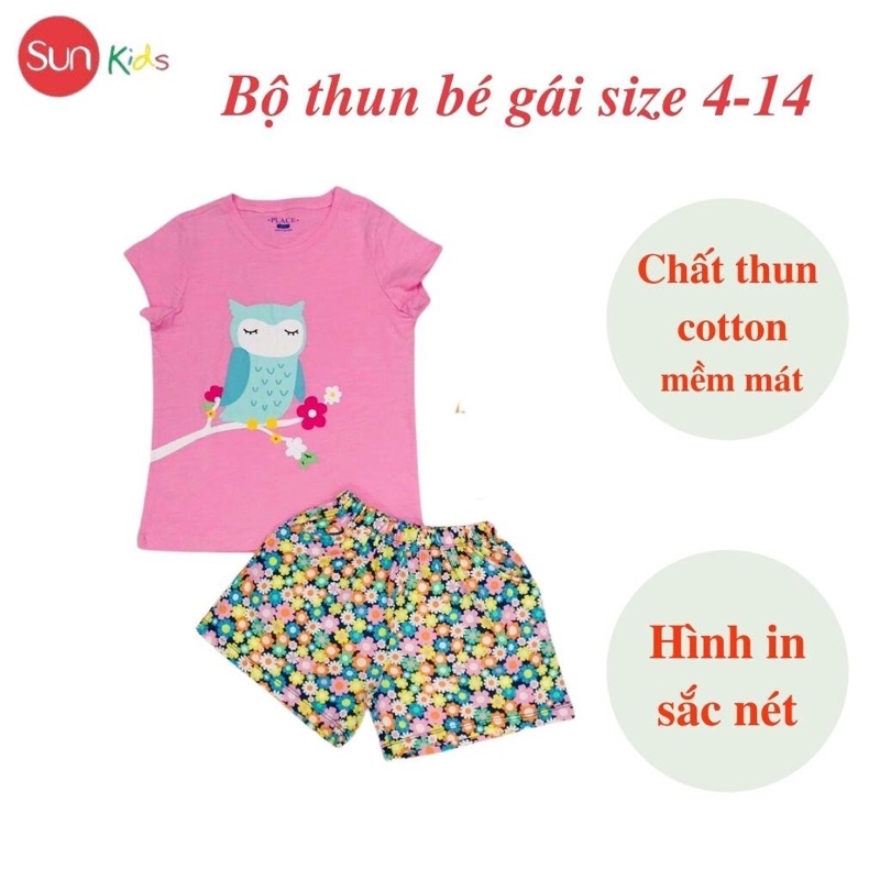 Đồ bộ thun bé gái, đồ bộ trẻ em chất cotton, có nhiều màu, size 4-14 tuổi - SUNKIDS1