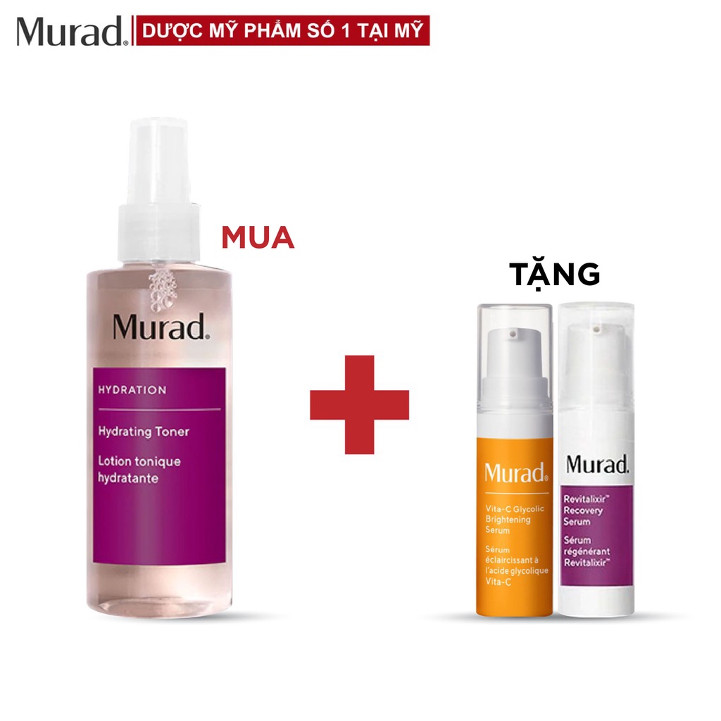 Toner cấp ẩm Murad Hydrating Toner 180ml Tặng Vita-C Glycolic Brightening Serum  5ml + Revitalixir Recovery Serum 5ml