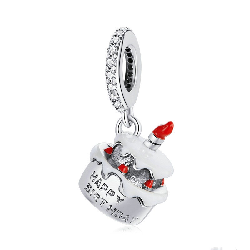 Charm bạc H.A.S hình bánh sinh nhật happy - Hạt charm bạc thời trang