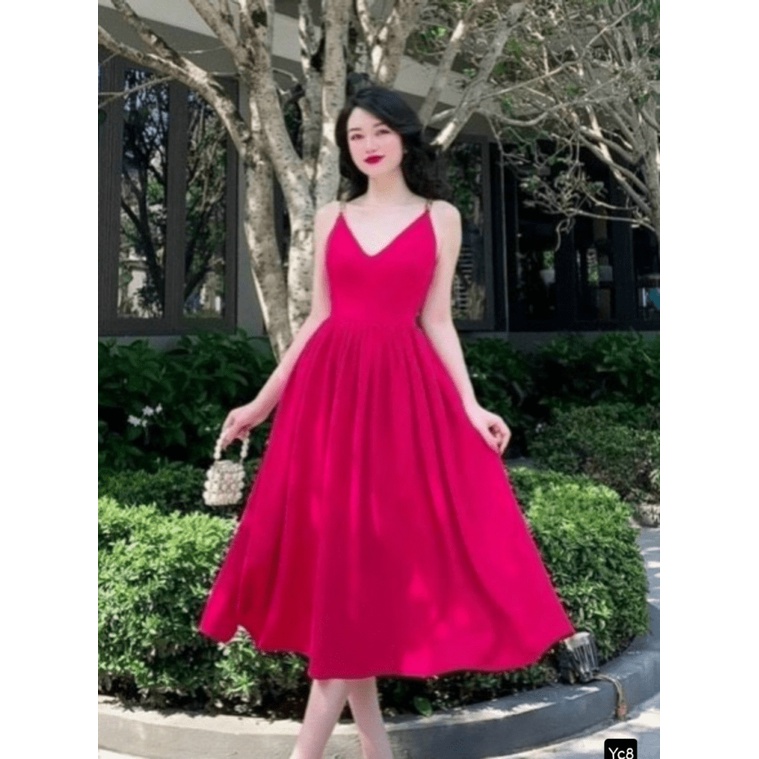 (Free ship) Mẫu Đầm Dự Tiệc | Đầm Hai Dây Xích Vải Đũi Dáng Suông Diện Là Đẹp UP VLTN Shop