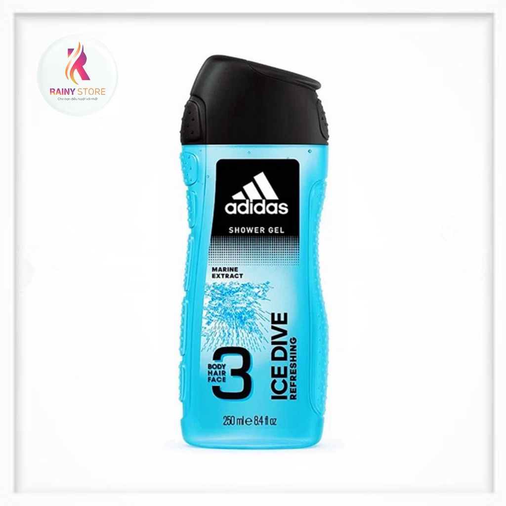 Gel tắm gội &amp; rửa mặt nam Adidas Ice Dive Refreshing 3in1 250ml
