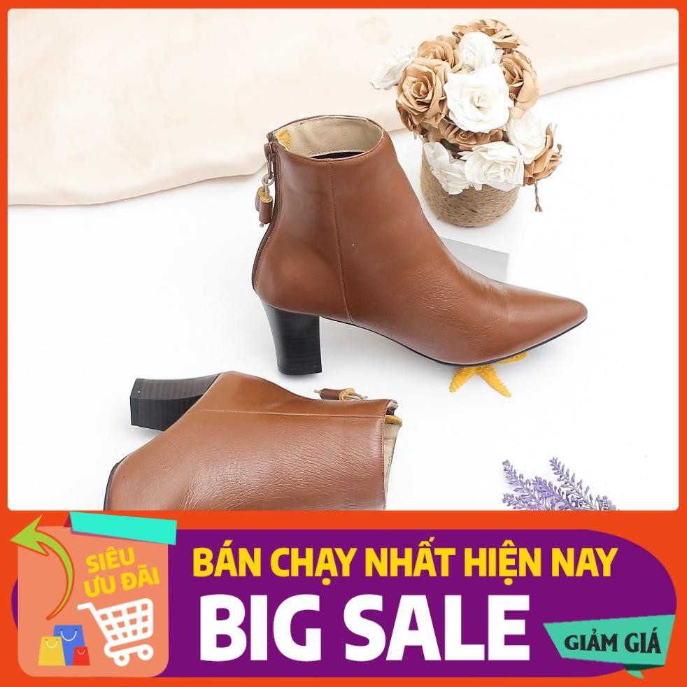 HOT Giày Boot Lửng Cao Gót Mũi Nhọn 6cm Da Bò Thật Màu Đen Pixie P349 . . ĐẸP ' #