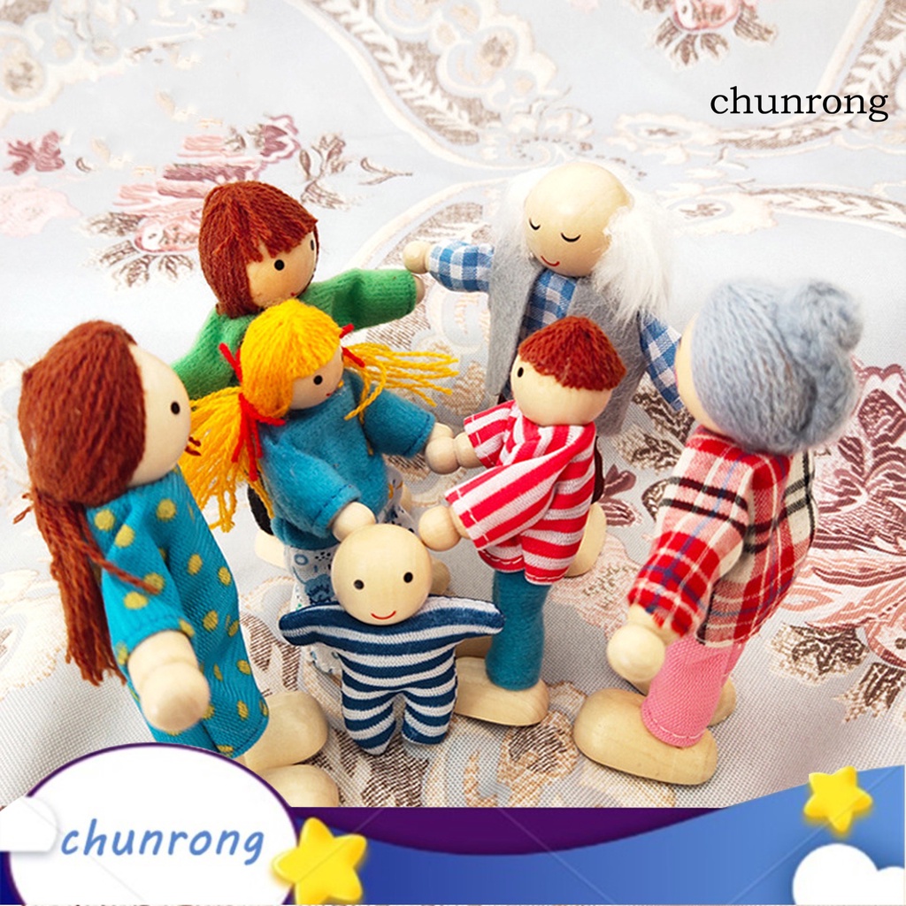 Bộ 7 búp bê gia đình hoạt hình bằng gỗ có khớp cử động đáng yêu