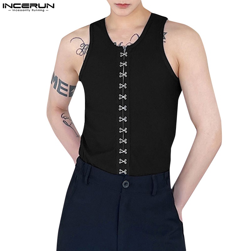 Áo tank top INCERUN trơn màu cổ tròn thời trang mùa hè cho nam