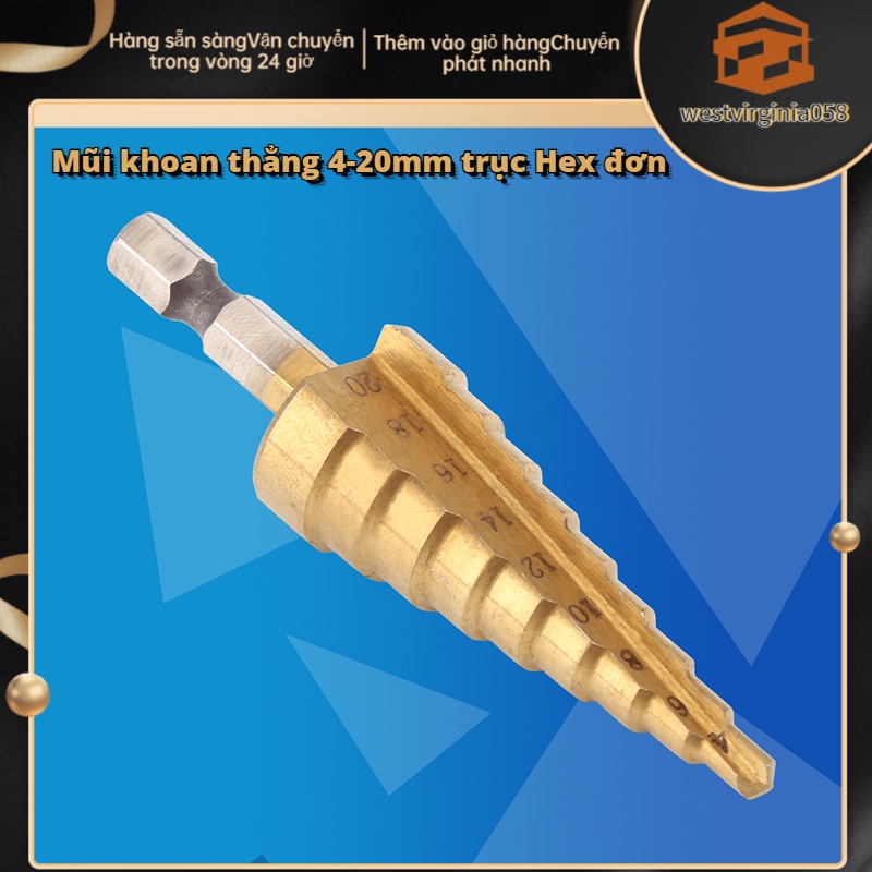 Có thể bán buôn 1pc Thép tốc độ cao tráng titan Bước khoan cắt lỗ Hex Công cụ điện 4-20mm Hàng giao ngayWestvirginia058