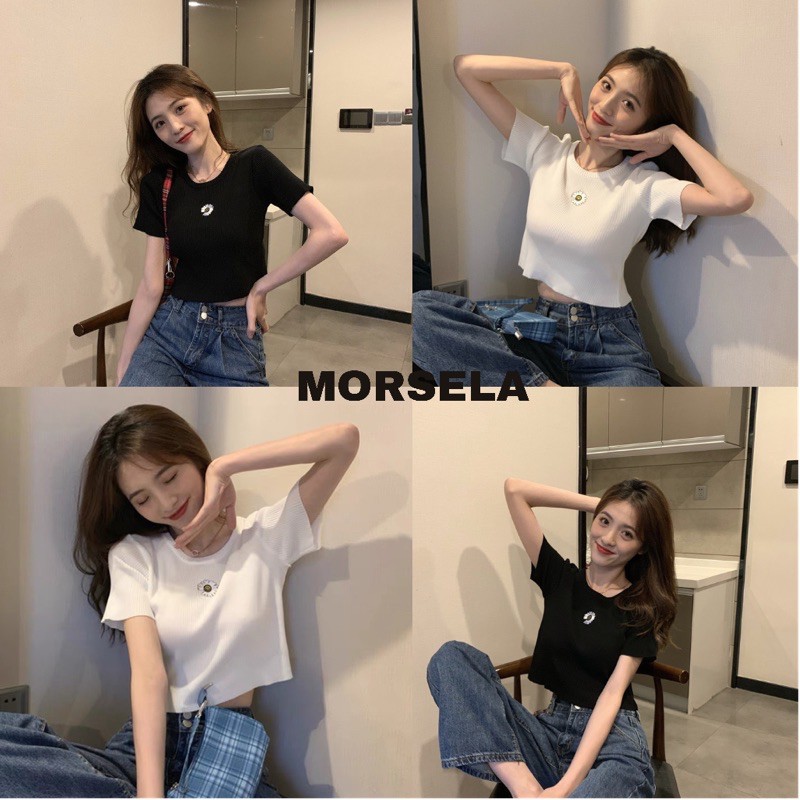 Áo croptop nữ thêu HOA CÚC trước ngực - Áo croptop siêu xinh (ẢNH THẬT)