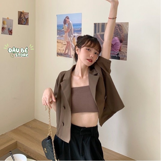 Áo Blazer Croptop Ngắn Tay Dáng Suông - Vest Màu Trơn Kèm Yếm Dáng Rộng Chất Mát  - Daube - A027