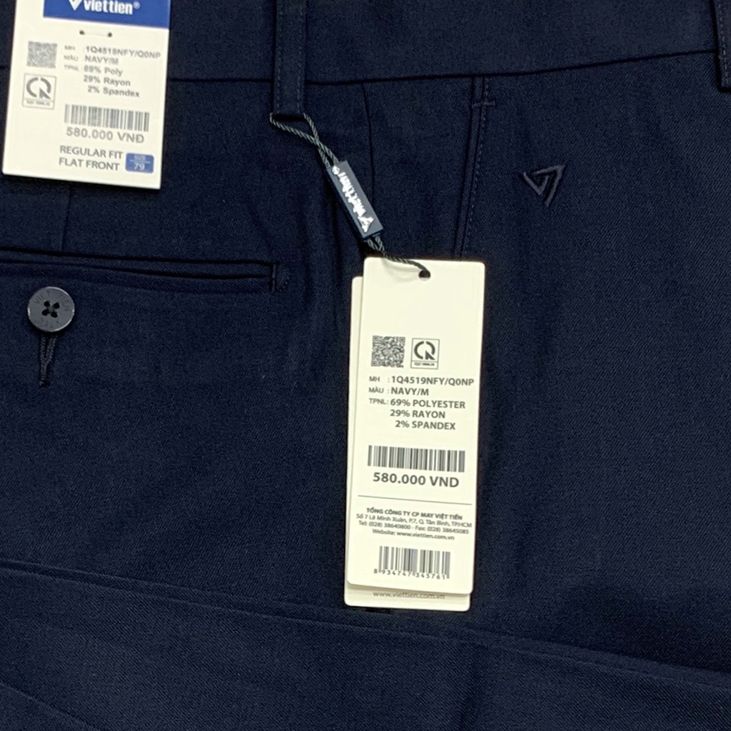 Quần tây nam việt tiến màu xanh đen regular fit 0ly giá 580