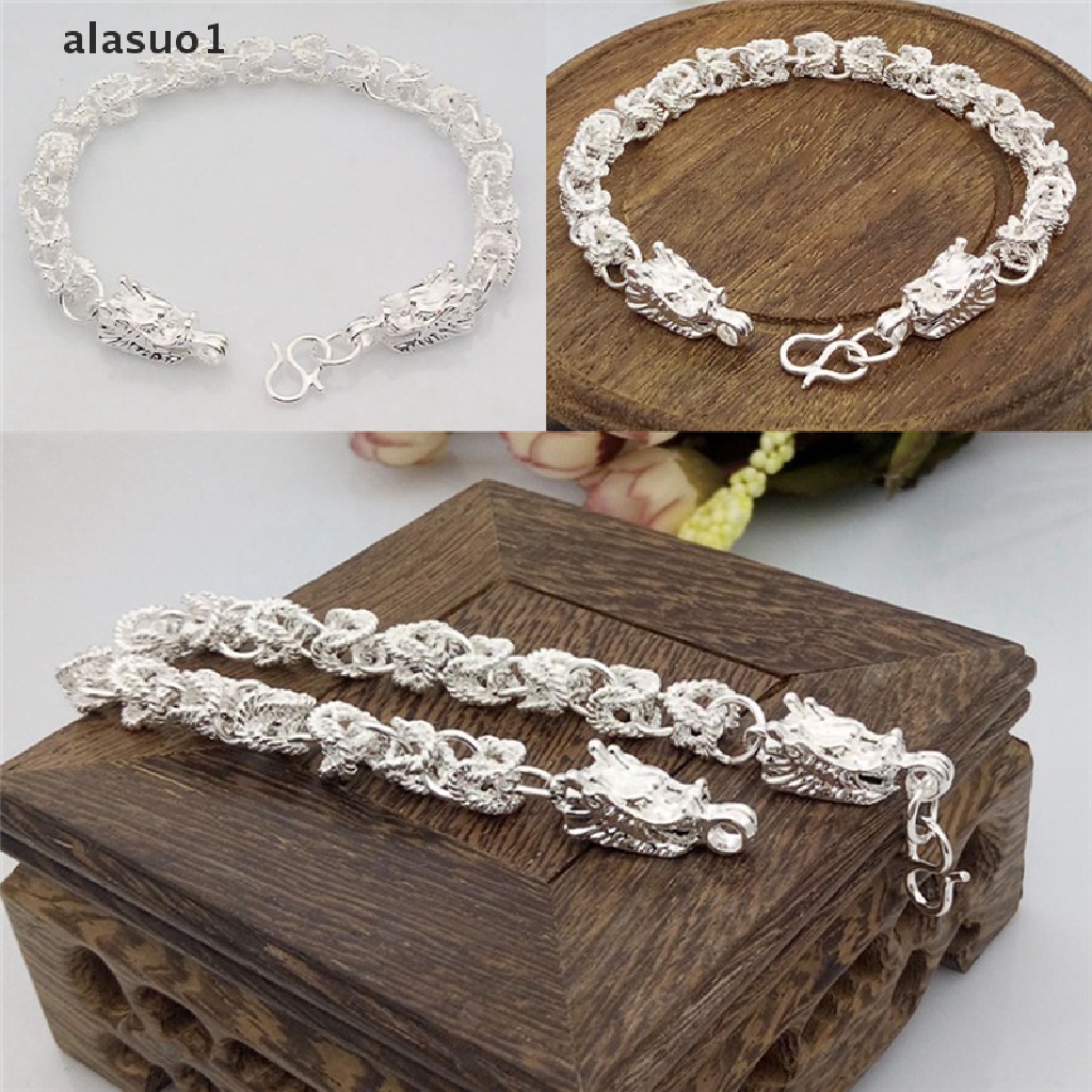 [alasuo1] Vòng Đeo Tay Dây Xích Mạ Bạc Hình Rồng Thời Trang Mới Làm Quà Tặng Cho Nam [VN]